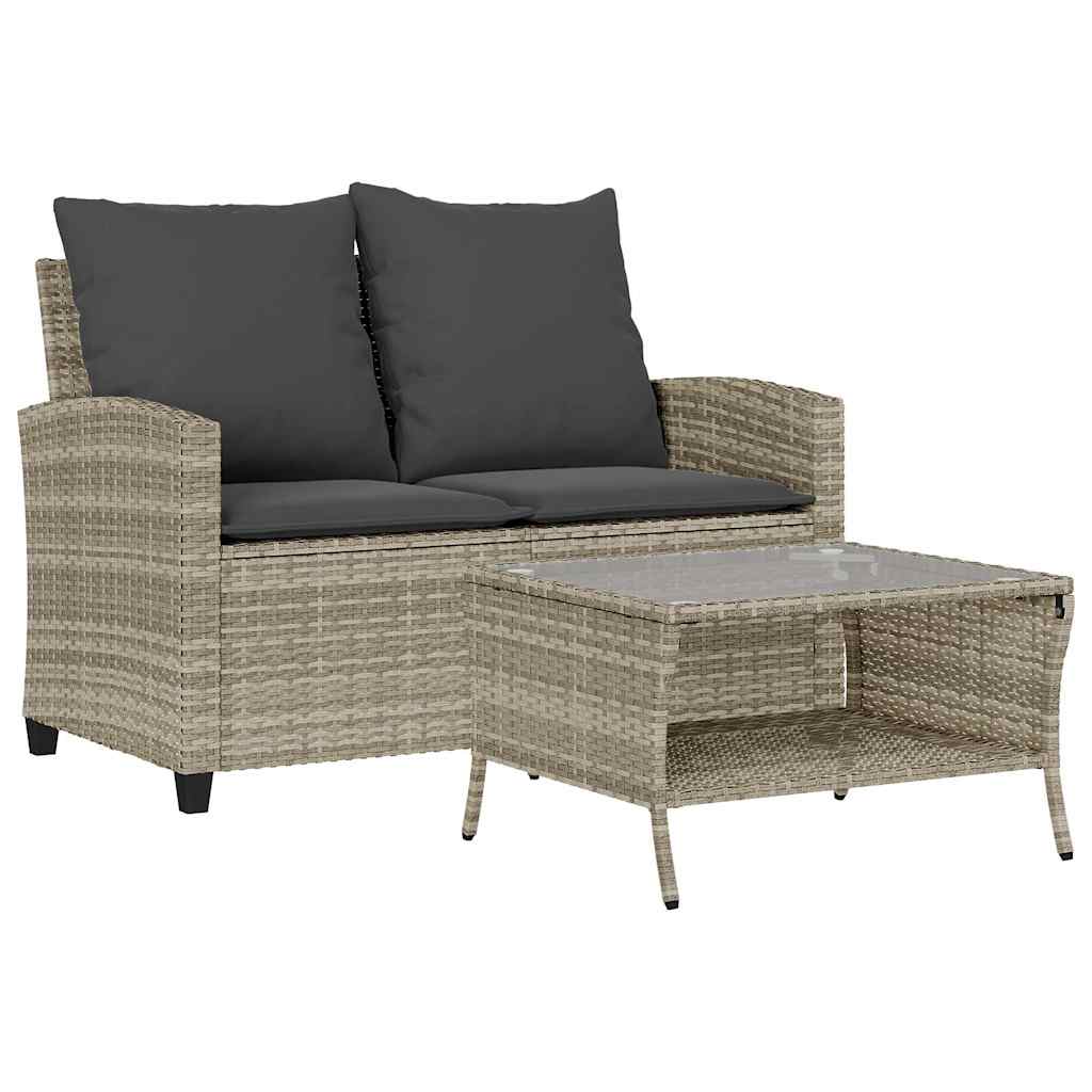 Divano 2 Posti con Cuscini e Tavolo Grigio Chiaro Polyrattan | homemem39