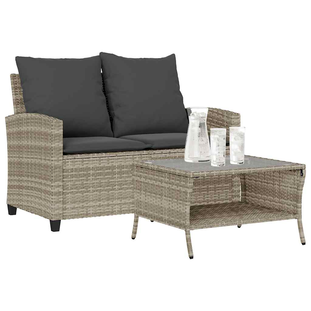Divano 2 Posti con Cuscini e Tavolo Grigio Chiaro Polyrattan | homemem39