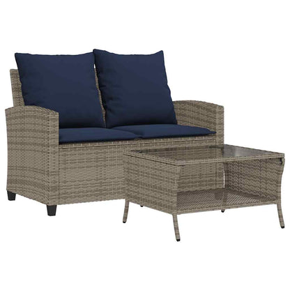 Divano da Giardino a 2 Posti Cuscini&Tavolo Grigio Polyrattan | homemem39