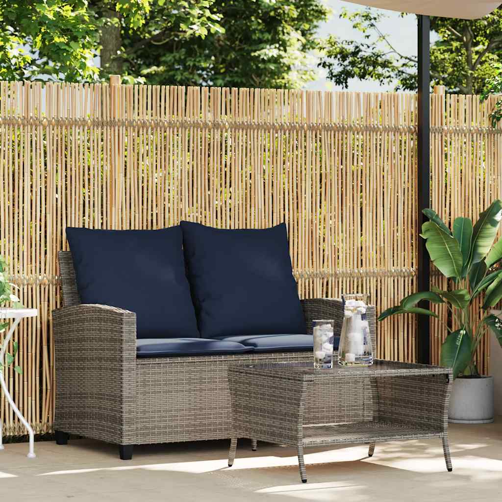Divano da Giardino a 2 Posti Cuscini&Tavolo Grigio Polyrattan | homemem39