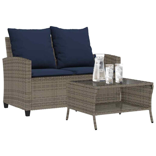 Divano da Giardino a 2 Posti Cuscini&Tavolo Grigio Polyrattan | homemem39