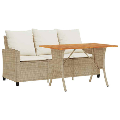 Divano Giardino 3 Posti con Cuscini e Tavolo Beige Polyrattan | homemem39