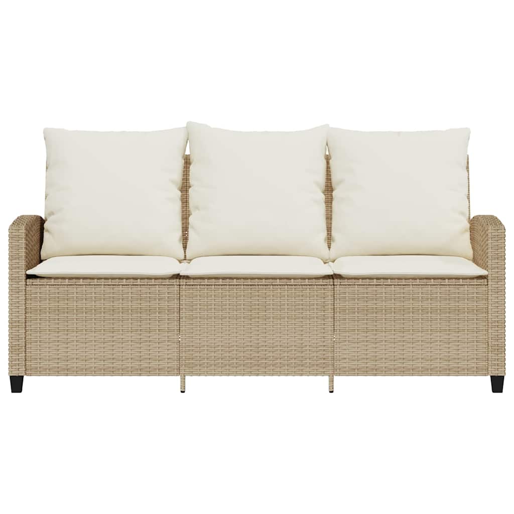 Divano Giardino 3 Posti con Cuscini e Tavolo Beige Polyrattan | homemem39