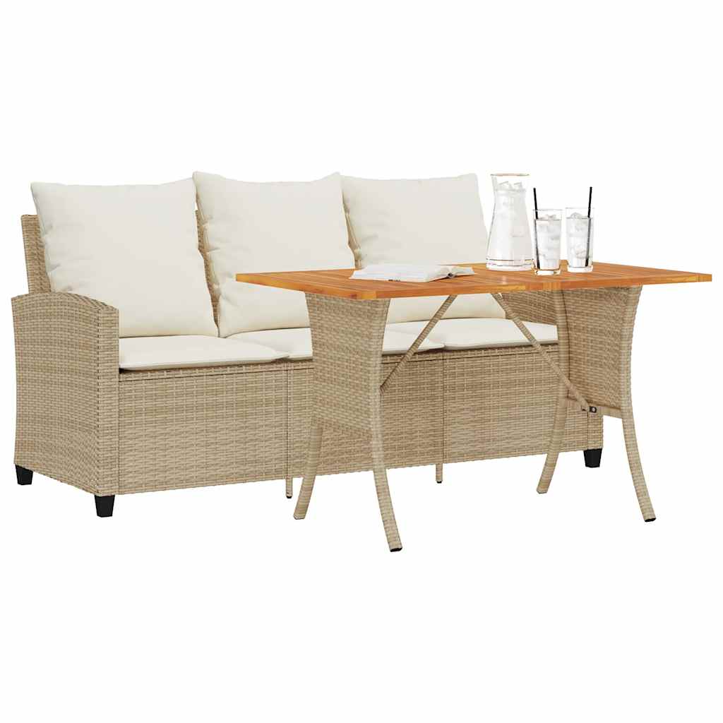 Divano Giardino 3 Posti con Cuscini e Tavolo Beige Polyrattan | homemem39