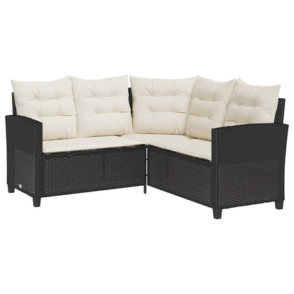 Divano da Giardino con Tavolo e Cuscini a L Nero in Polyrattan | homemem39