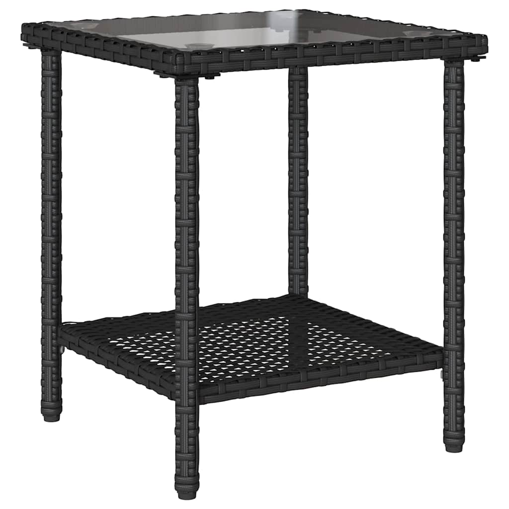 Divano da Giardino con Tavolo e Cuscini a L Nero in Polyrattan | homemem39