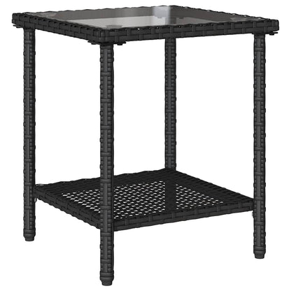 Divano da Giardino con Tavolo e Cuscini a L Nero in Polyrattan | homemem39