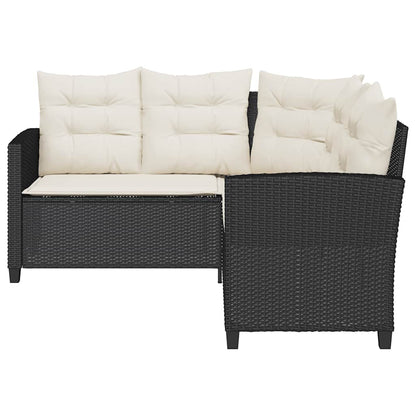 Divano da Giardino con Tavolo e Cuscini a L Nero in Polyrattan | homemem39