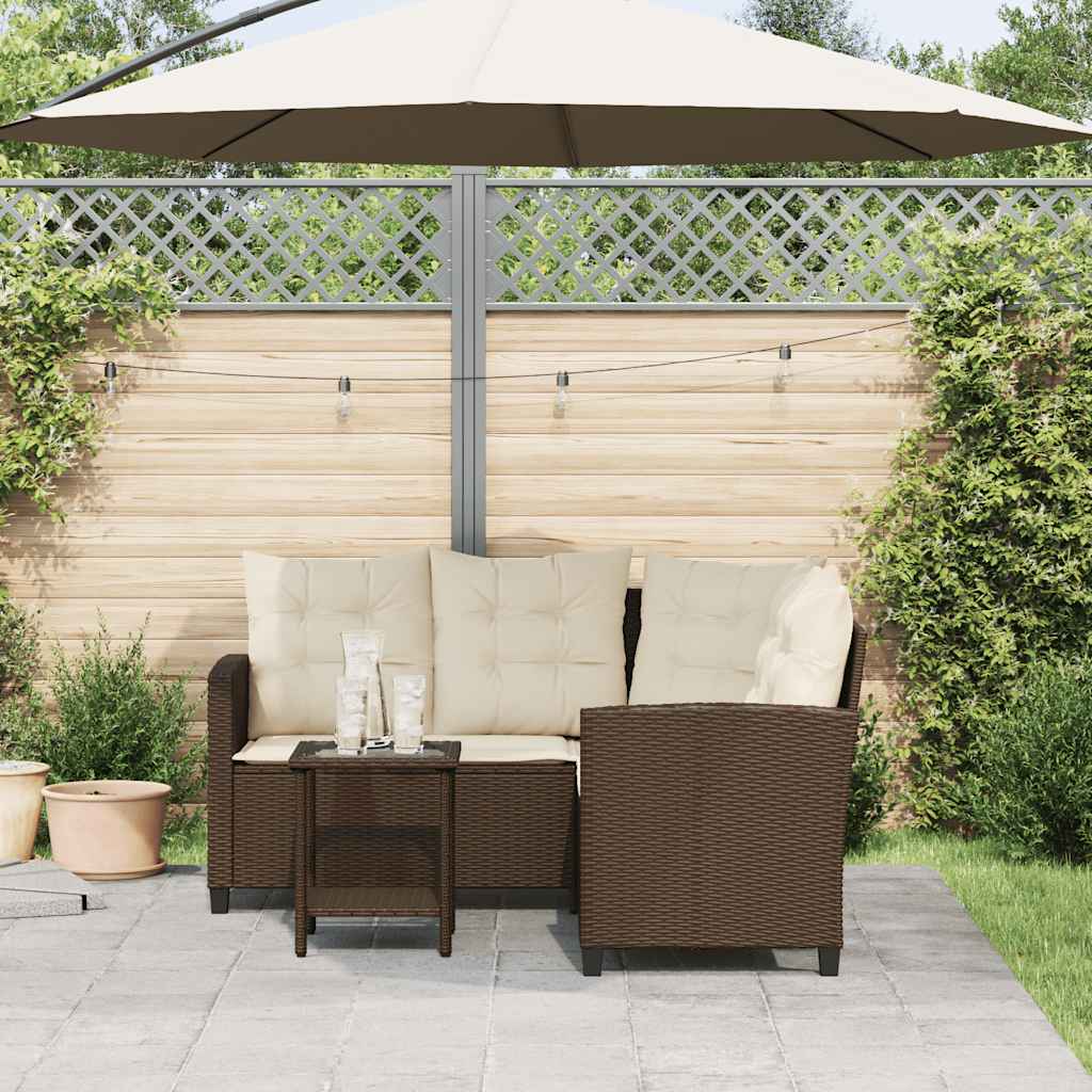 Divano da Giardino con Tavolo e Cuscini a L Marrone Polyrattan | homemem39