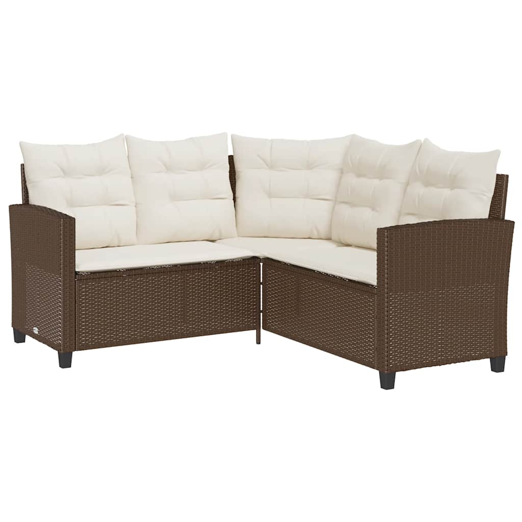 Divano da Giardino con Tavolo e Cuscini a L Marrone Polyrattan | homemem39