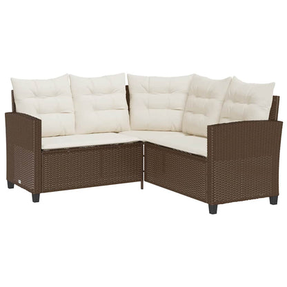 Divano da Giardino con Tavolo e Cuscini a L Marrone Polyrattan | homemem39