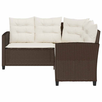 Divano da Giardino con Tavolo e Cuscini a L Marrone Polyrattan | homemem39