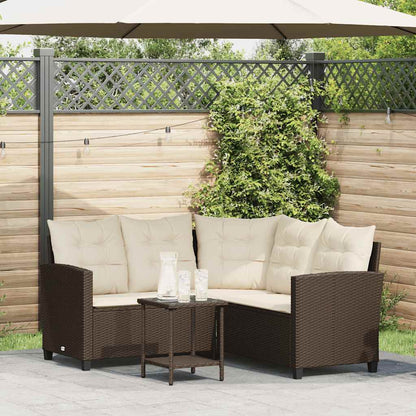 Divano da Giardino con Tavolo e Cuscini a L Marrone Polyrattan | homemem39