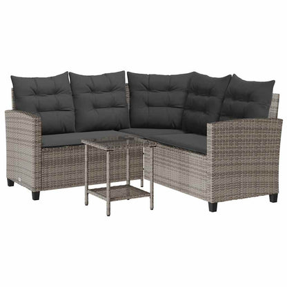 Divano da Giardino con Tavolo e Cuscini a L Polyrattan