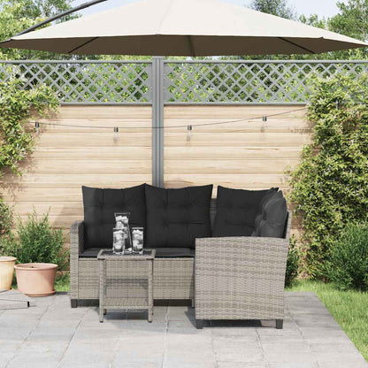 Divano da Giardino con Tavolo e Cuscini a L Grigio Polyrattan | homemem39