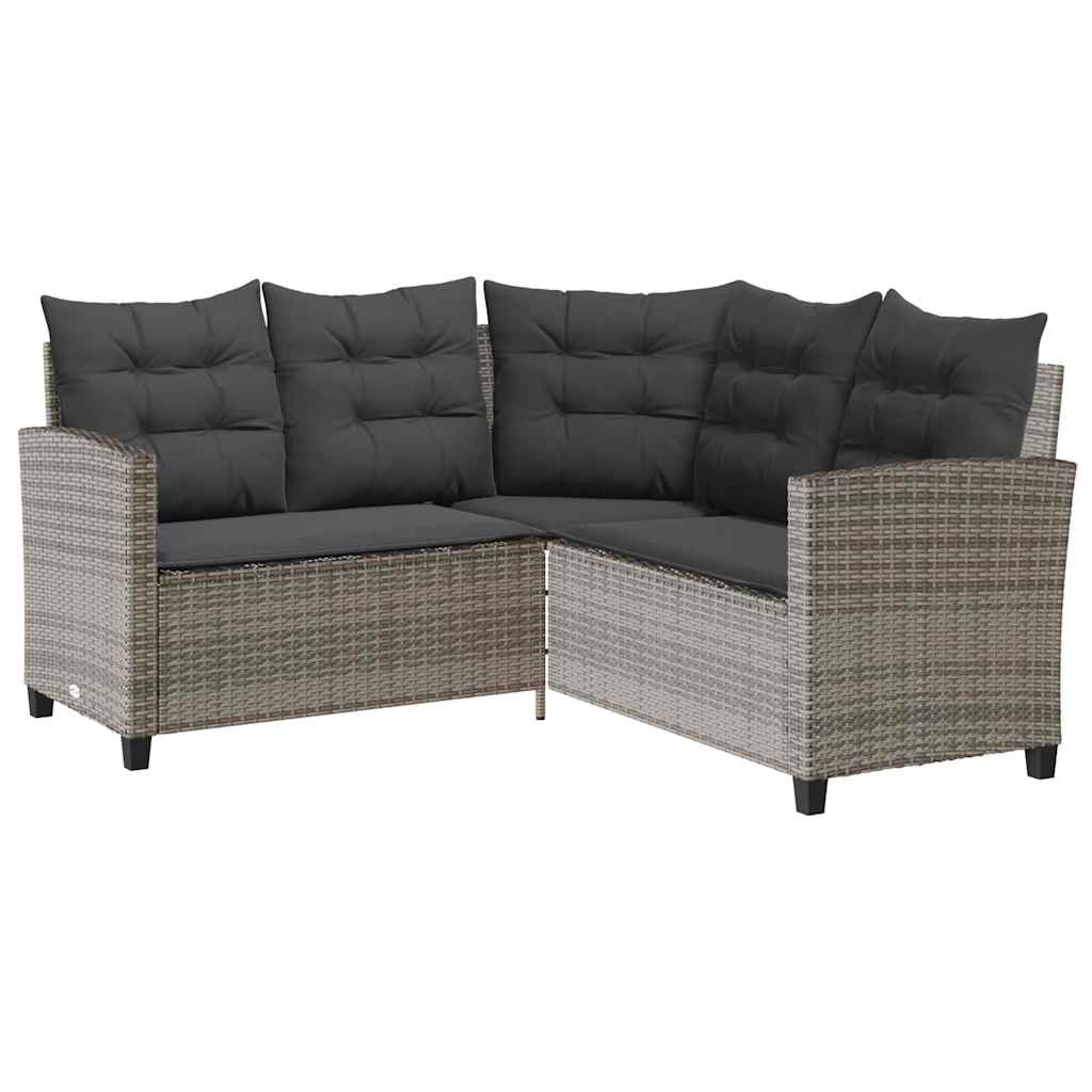 Divano da Giardino con Tavolo e Cuscini a L Grigio Polyrattan | homemem39