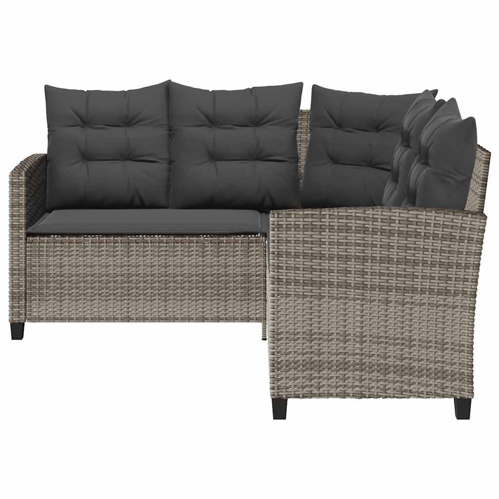 Divano da Giardino con Tavolo e Cuscini a L Grigio Polyrattan | homemem39