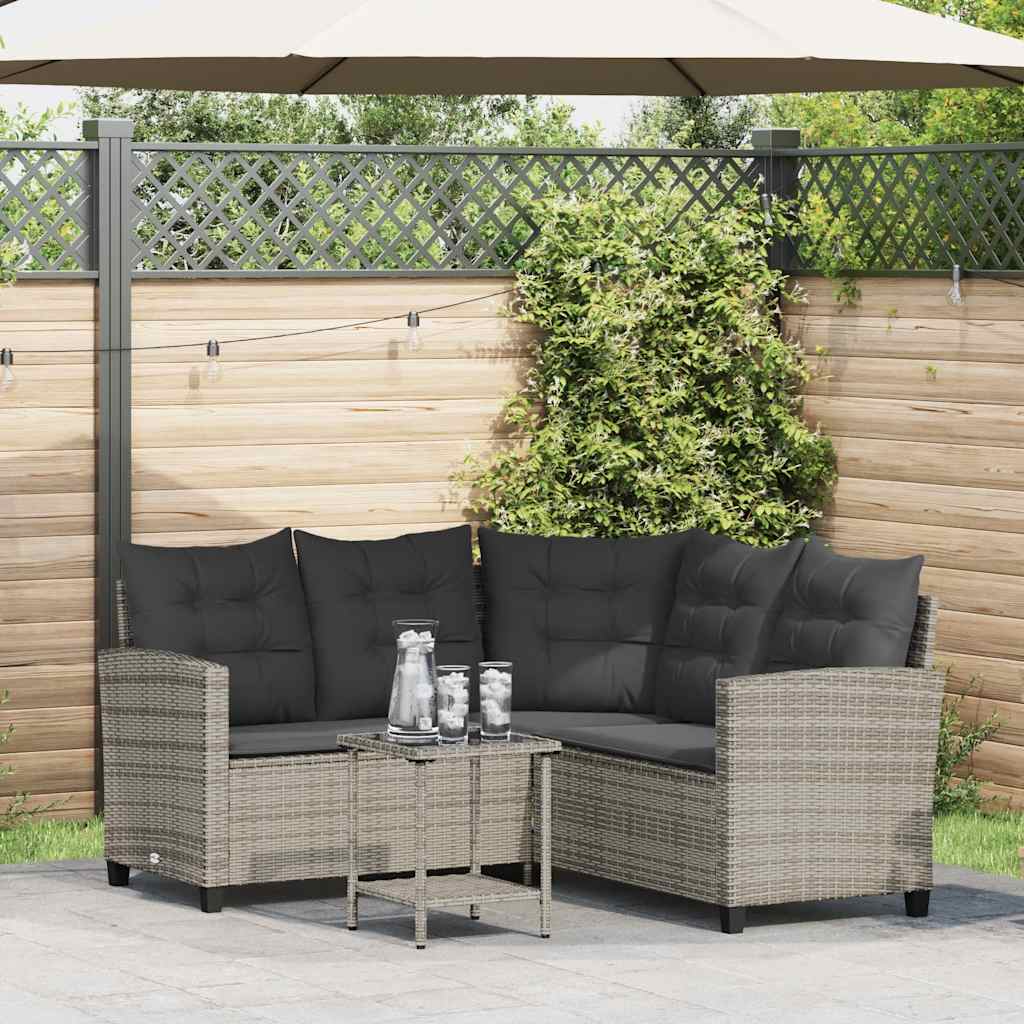 Divano da Giardino con Tavolo e Cuscini a L Polyrattan