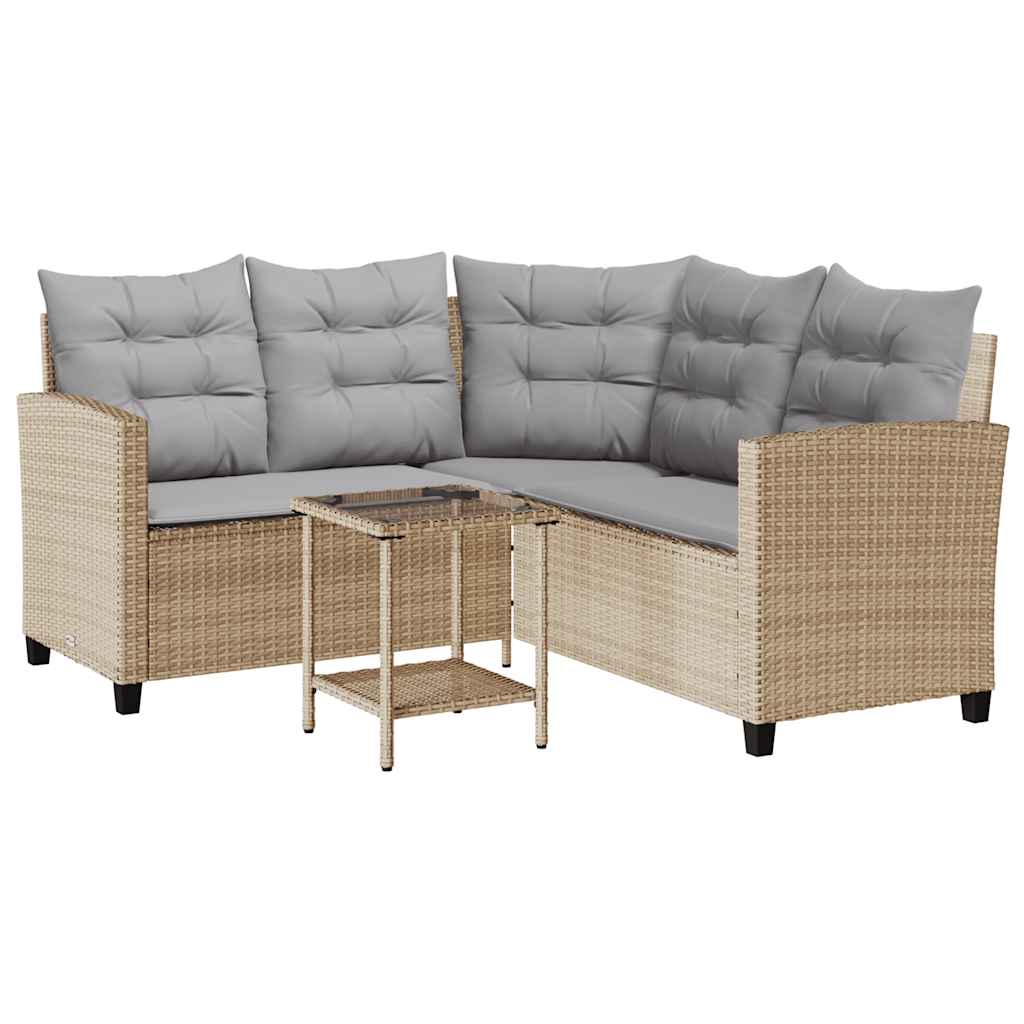 Divano da Giardino con Tavolo e Cuscini a L Polyrattan