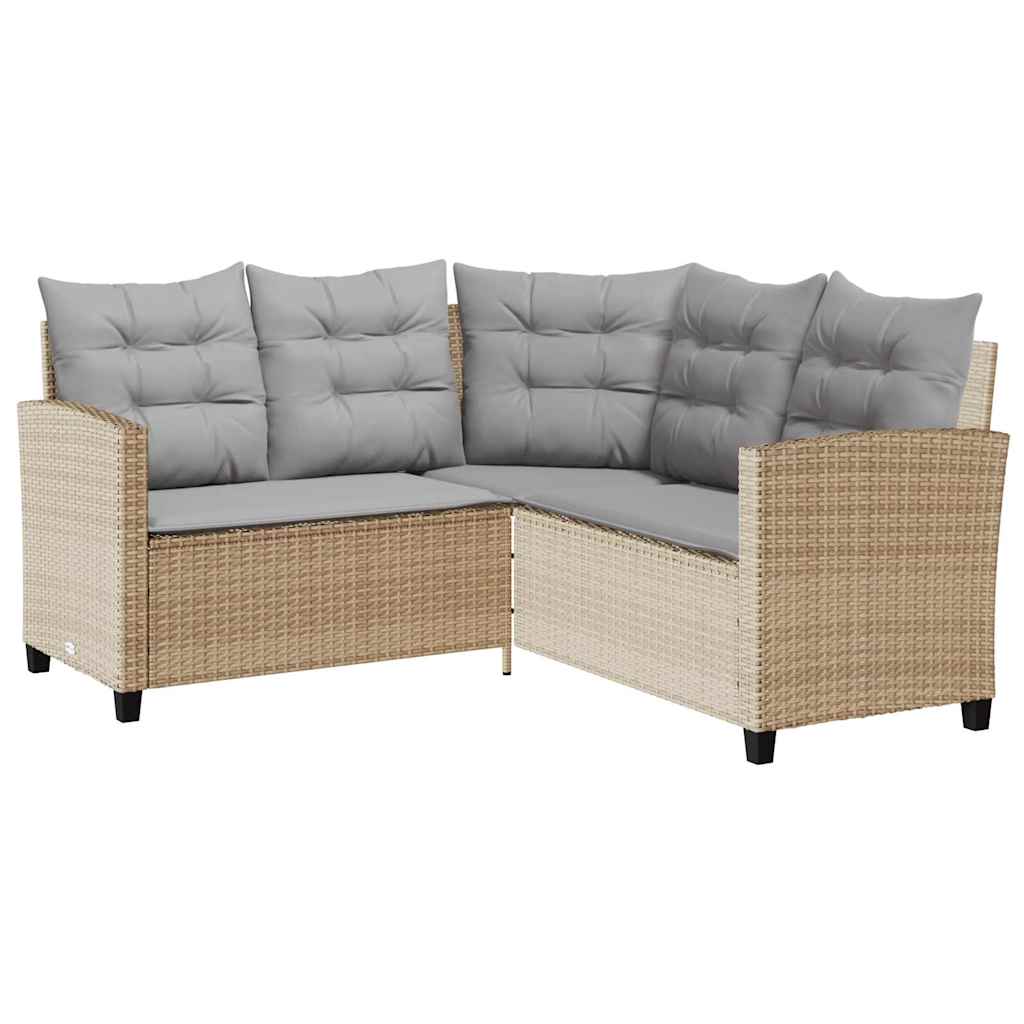 Divano da Giardino con Tavolo e Cuscini a L Beige in Polyrattan | homemem39