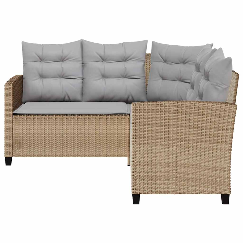 Divano da Giardino con Tavolo e Cuscini a L Beige in Polyrattan | homemem39