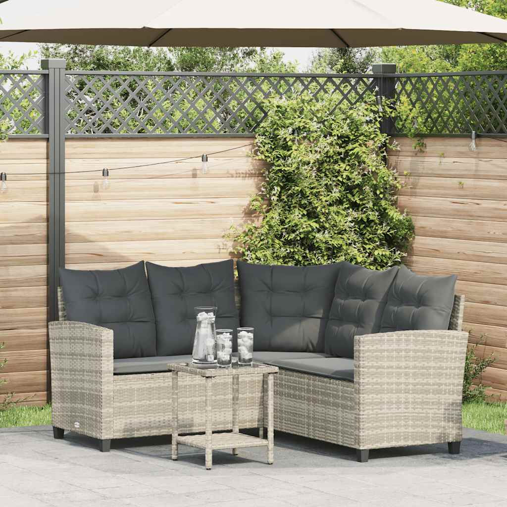 Divano Giardino Tavolo e Cuscini a L Grigio Chiaro Polyrattan | homemem39