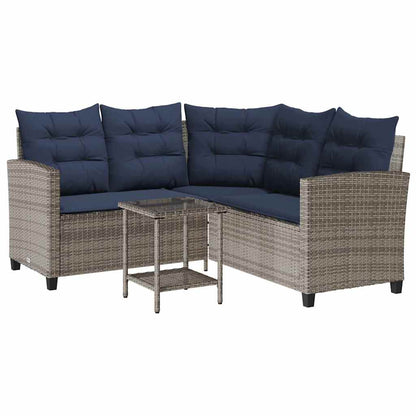 Divano da Giardino con Tavolo e Cuscini a L Grigio Polyrattan | homemem39