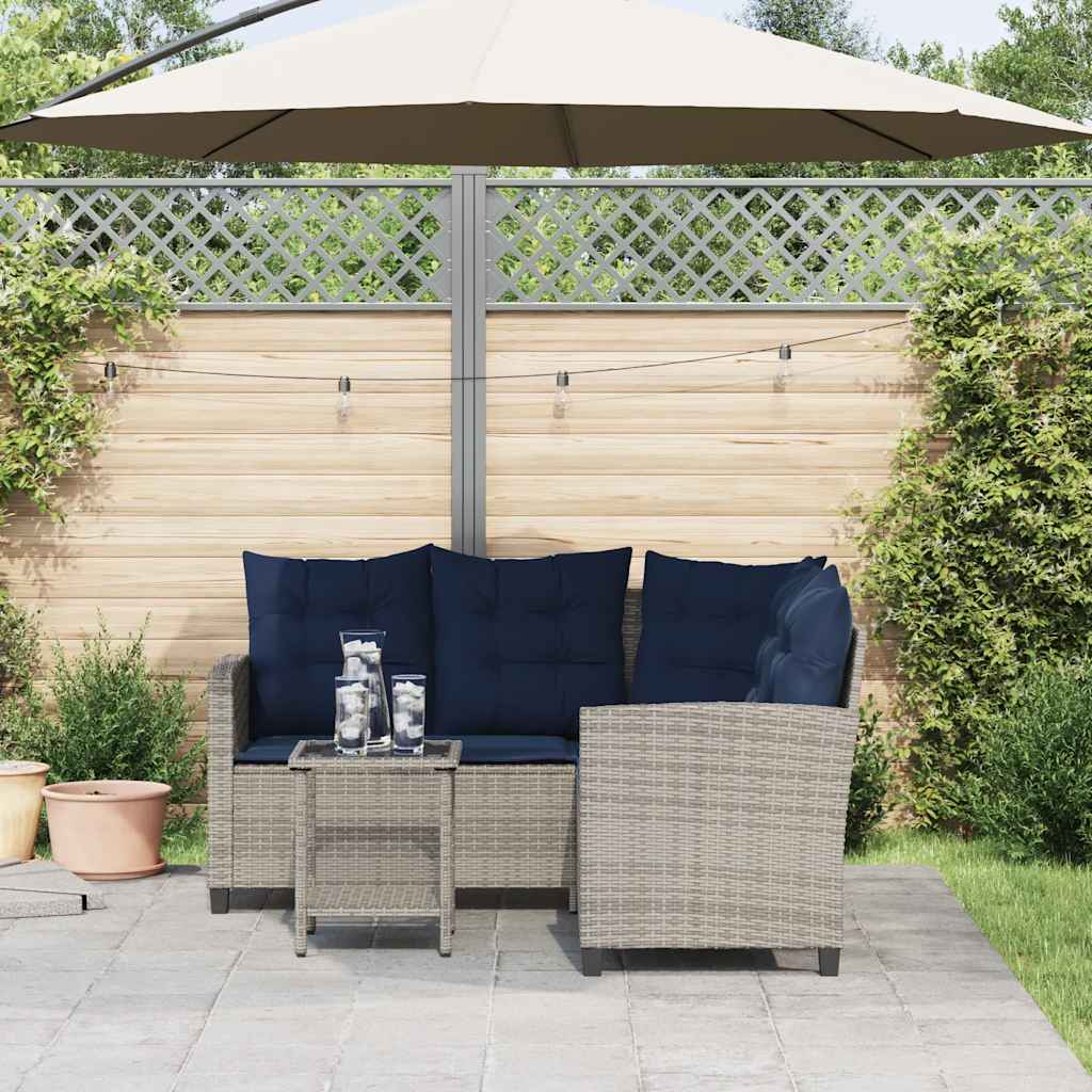 Divano da Giardino con Tavolo e Cuscini a L Grigio Polyrattan | homemem39