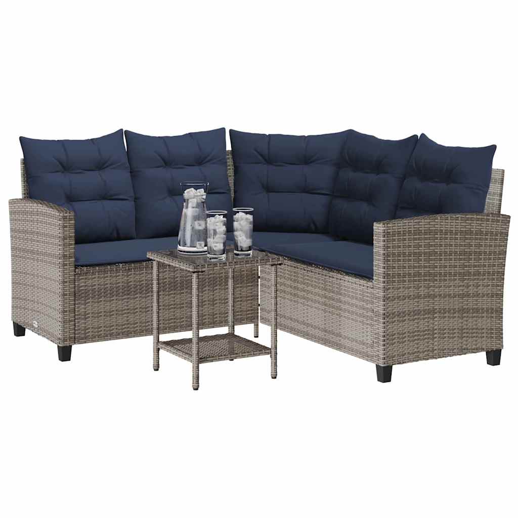 Divano da Giardino con Tavolo e Cuscini a L Polyrattan