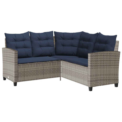 Divano da Giardino con Tavolo e Cuscini a L Grigio Polyrattan | homemem39