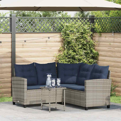 Divano da Giardino con Tavolo e Cuscini a L Polyrattan
