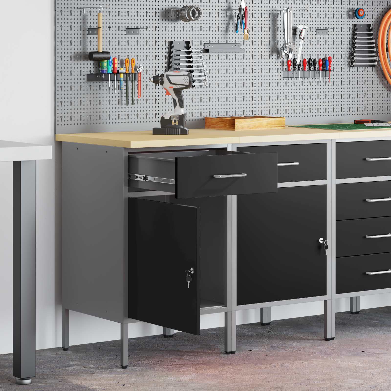 Mobile da lavoro 2 pcs Nero e Grigio 100 x 55 x 85 cm | homemem39