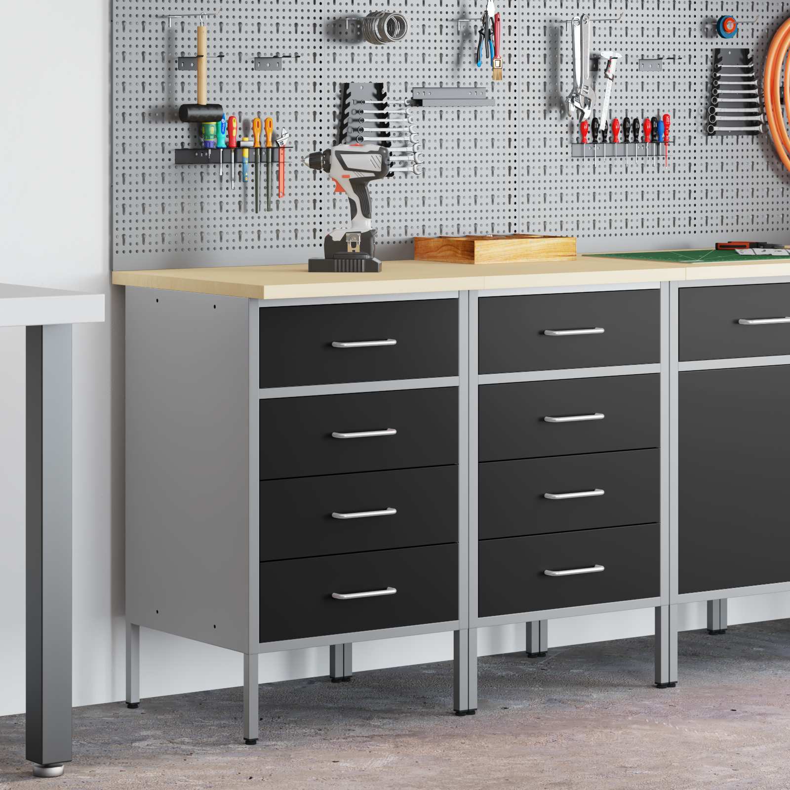 Mobile da lavoro 2 pcs Nero e Grigio 100 x 55 x 85 cm | homemem39