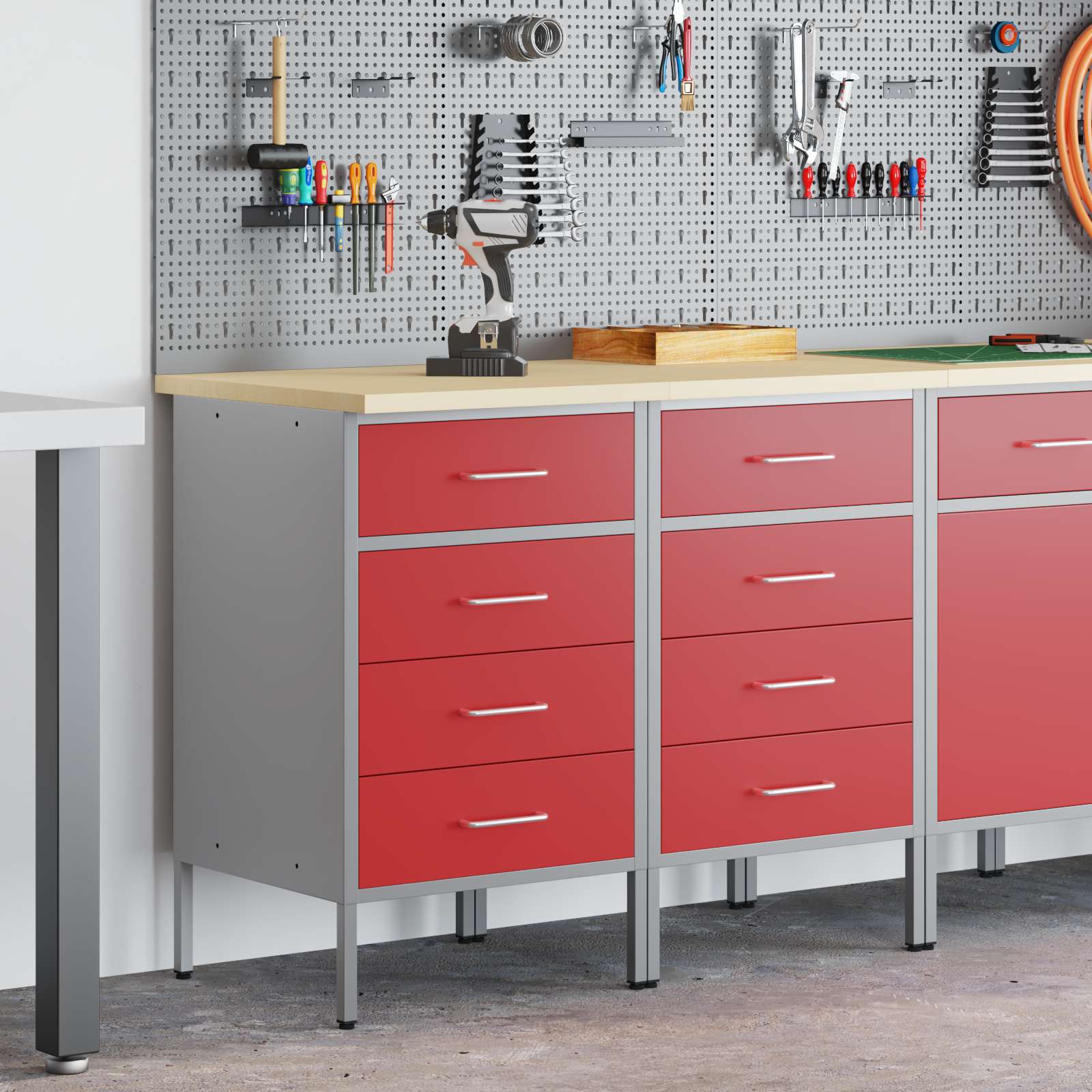Mobile da lavoro 2 pcs Rosso e Grigio 100 x 55 x 85 cm | homemem39