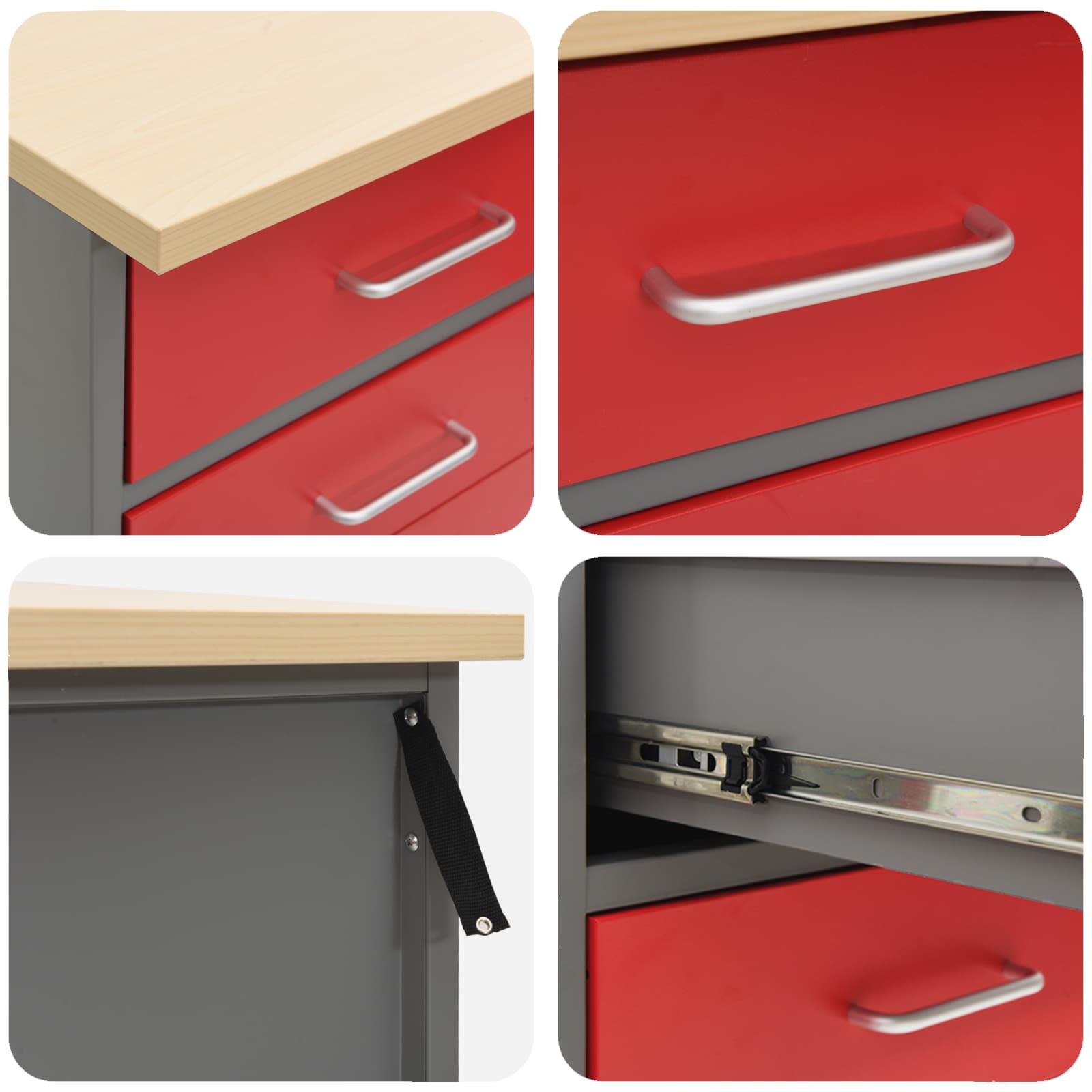 Mobile da lavoro 3 pcs Rosso e Grigio 150 x 55 x 85 cm | homemem39