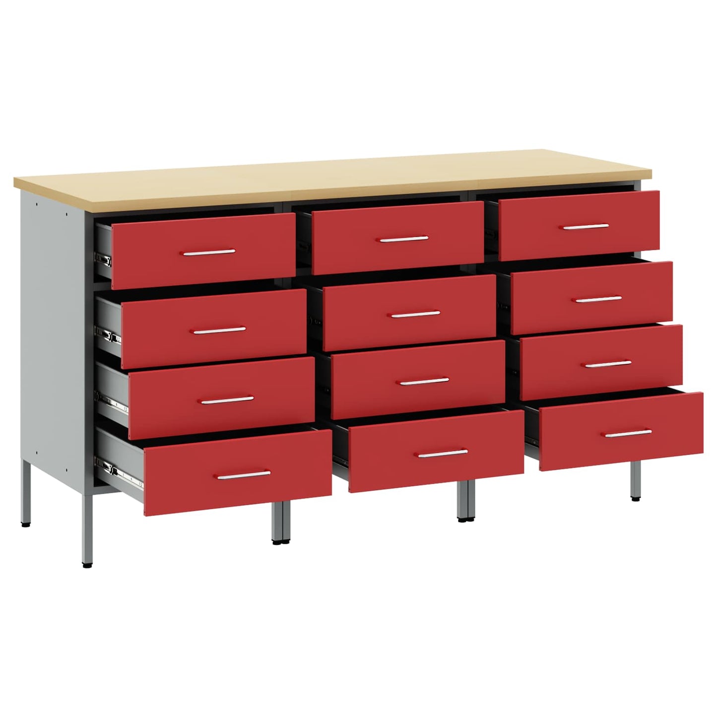 Mobile da lavoro 3 pcs Rosso e Grigio 150 x 55 x 85 cm | homemem39