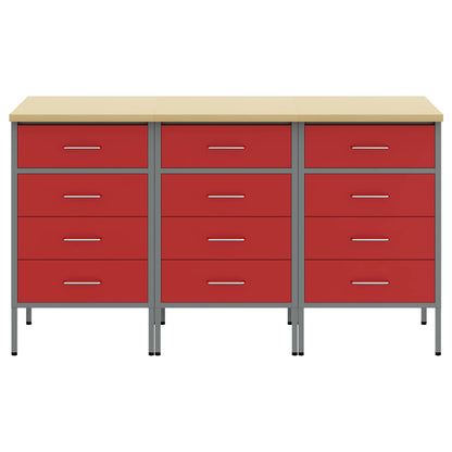Mobile da lavoro 3 pcs Rosso e Grigio 150 x 55 x 85 cm | homemem39