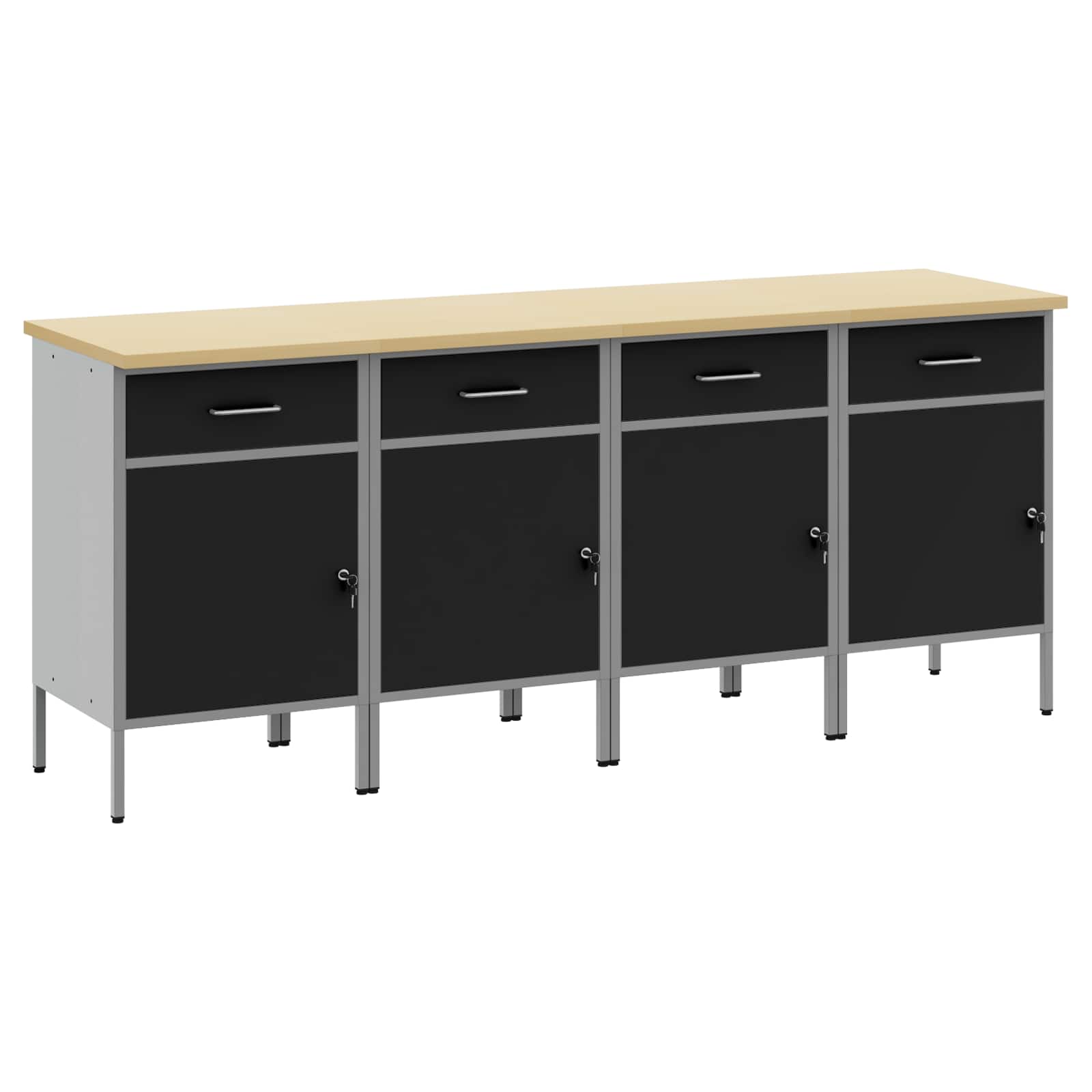 Mobile da lavoro 4 pcs Nero e Grigio 200 x 55 x 85 cm | homemem39