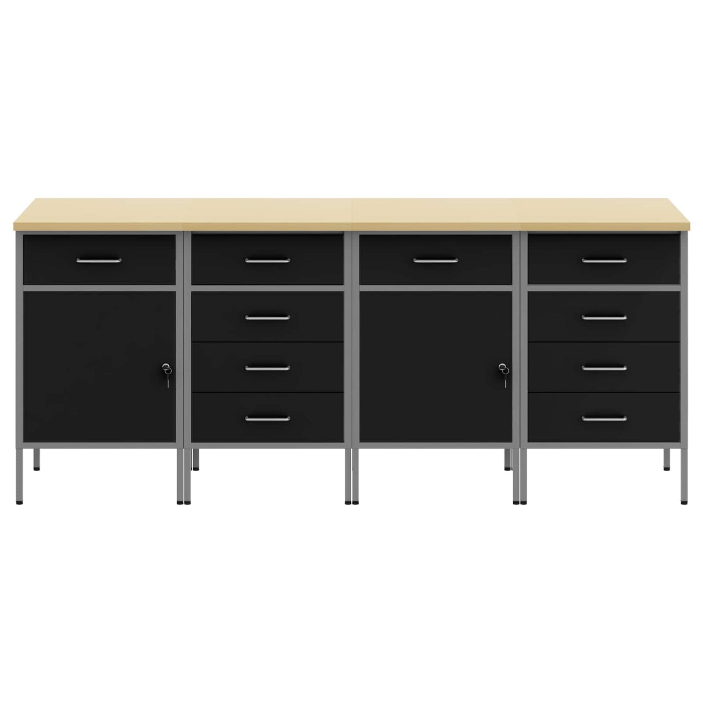 Mobile da lavoro 4 pcs Nero e Grigio 200 x 55 x 85 cm | homemem39