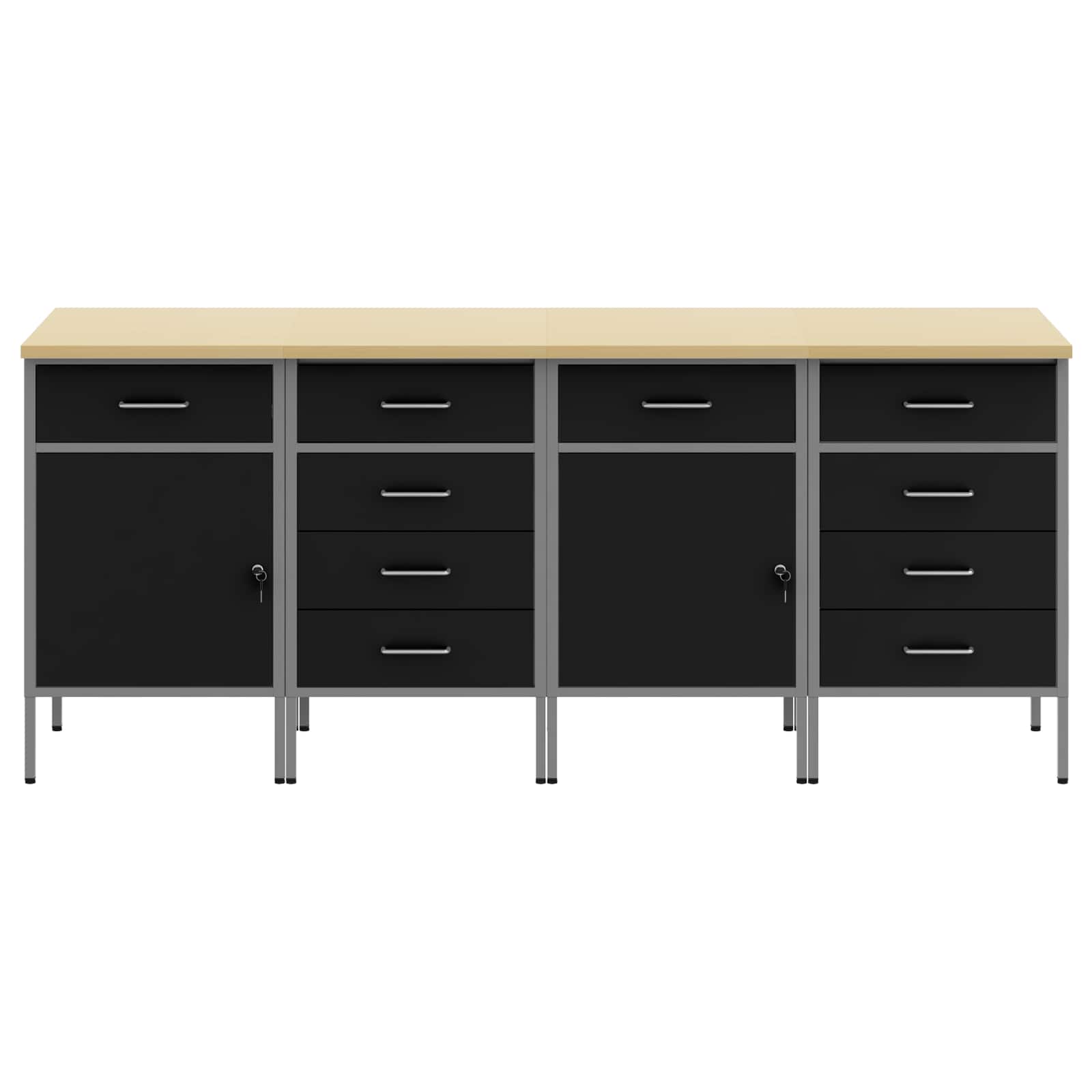 Mobile da lavoro 4 pcs Nero e Grigio 200 x 55 x 85 cm | homemem39