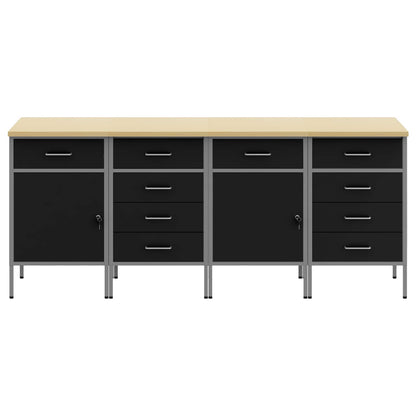 Mobile da lavoro 4 pcs Nero e Grigio 200 x 55 x 85 cm | homemem39