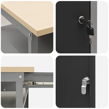 Set banco da lavoro 2 pcs Nero e Grigio 200 x 55 x 85 cm