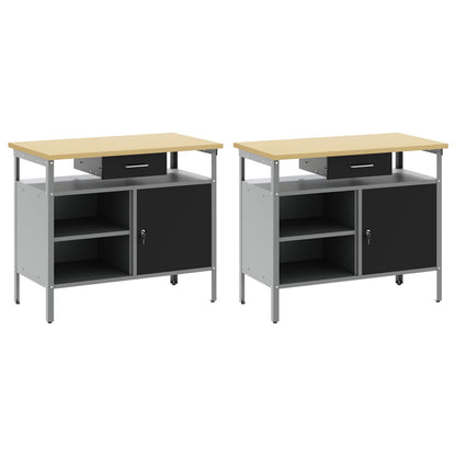 Set banco da lavoro 2 pcs Nero e Grigio 200 x 55 x 85 cm