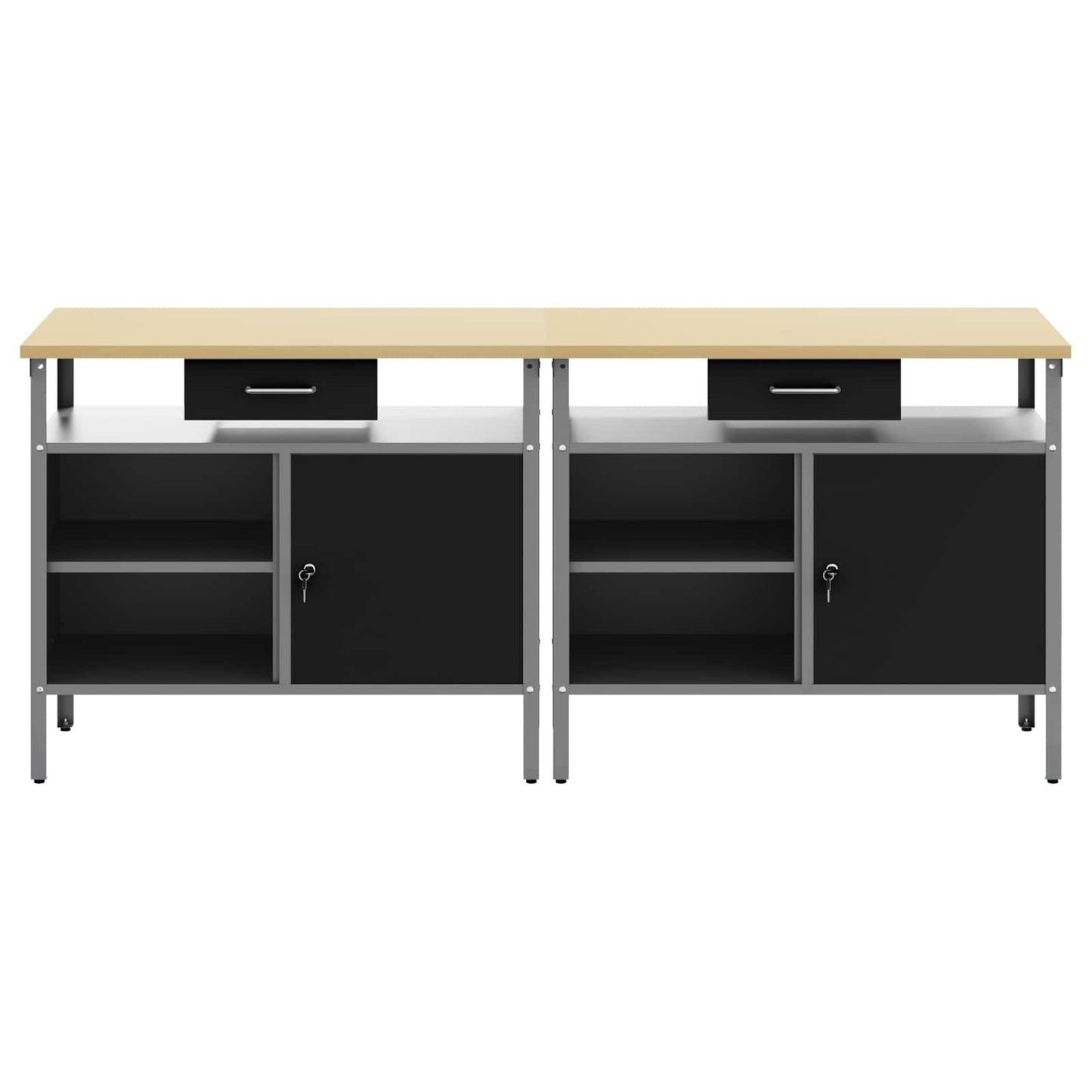 Set banco da lavoro 2 pcs Nero e Grigio 200 x 55 x 85 cm