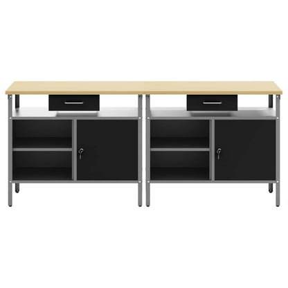 Set banco da lavoro 2 pcs Nero e Grigio 200 x 55 x 85 cm