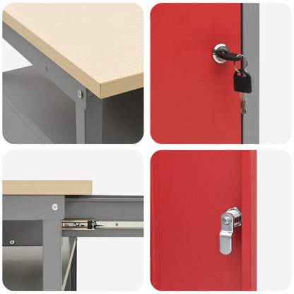 Set banco da lavoro 2 pcs Rosso e Grigio 200 x 55 x 85 cm | homemem39