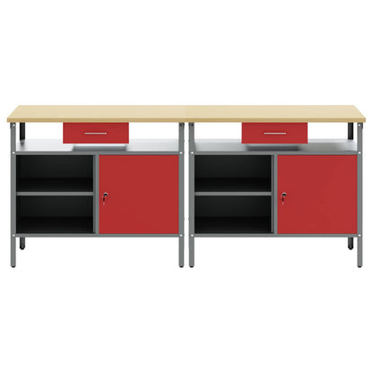 Set banco da lavoro 2 pcs Rosso e Grigio 200 x 55 x 85 cm | homemem39
