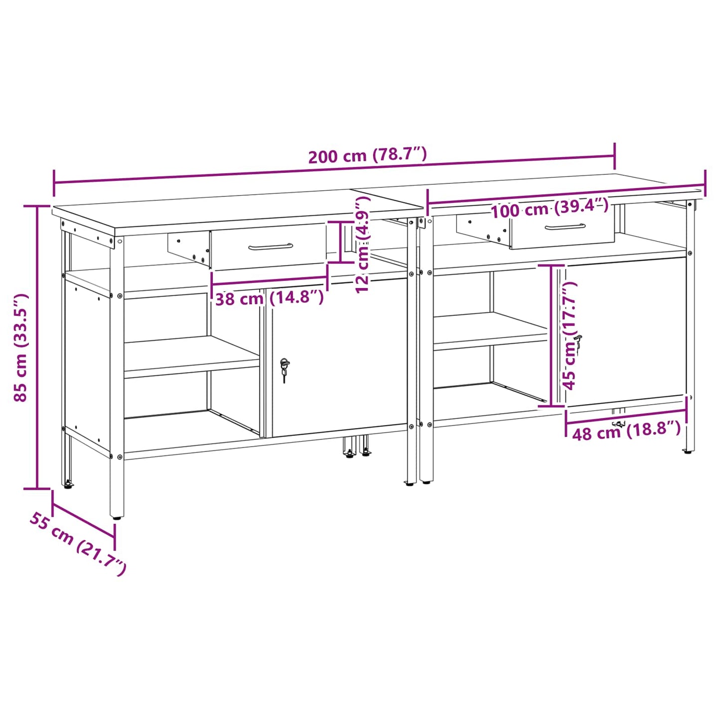 Set banco da lavoro 2 pcs Rosso e Grigio 200 x 55 x 85 cm | homemem39