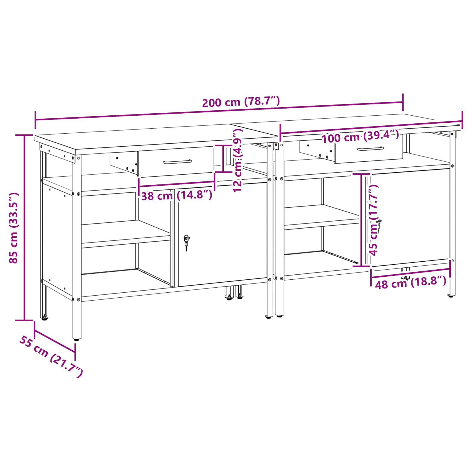Set banco da lavoro 2 pcs Rosso e Grigio 200 x 55 x 85 cm | homemem39