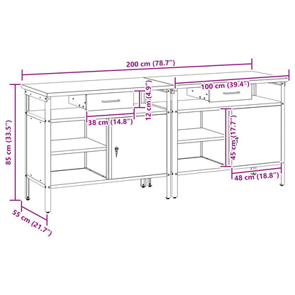 Set banco da lavoro 2 pcs Rosso e Grigio 200 x 55 x 85 cm | homemem39